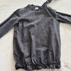 Girls Gray Print Cotton Blouse with Gold Buttons - Size 10